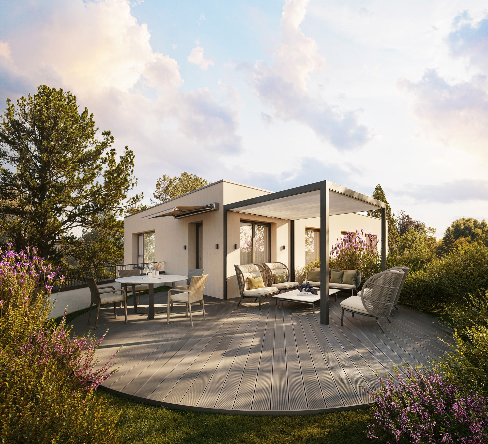 Les Jardins d’Aden N°4: private roof terrace with lounge chairs and outdoor dining